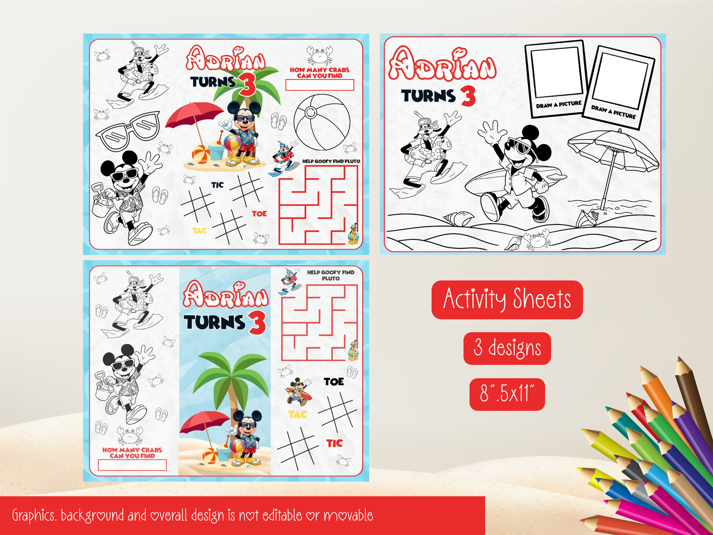 Editable Mickey Summer Birthday Party Printables