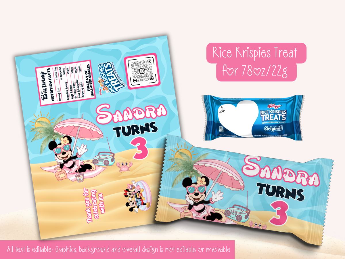 Editable Pink Mouse Beach Birthday Party Bundle – Printable DIY Decorations