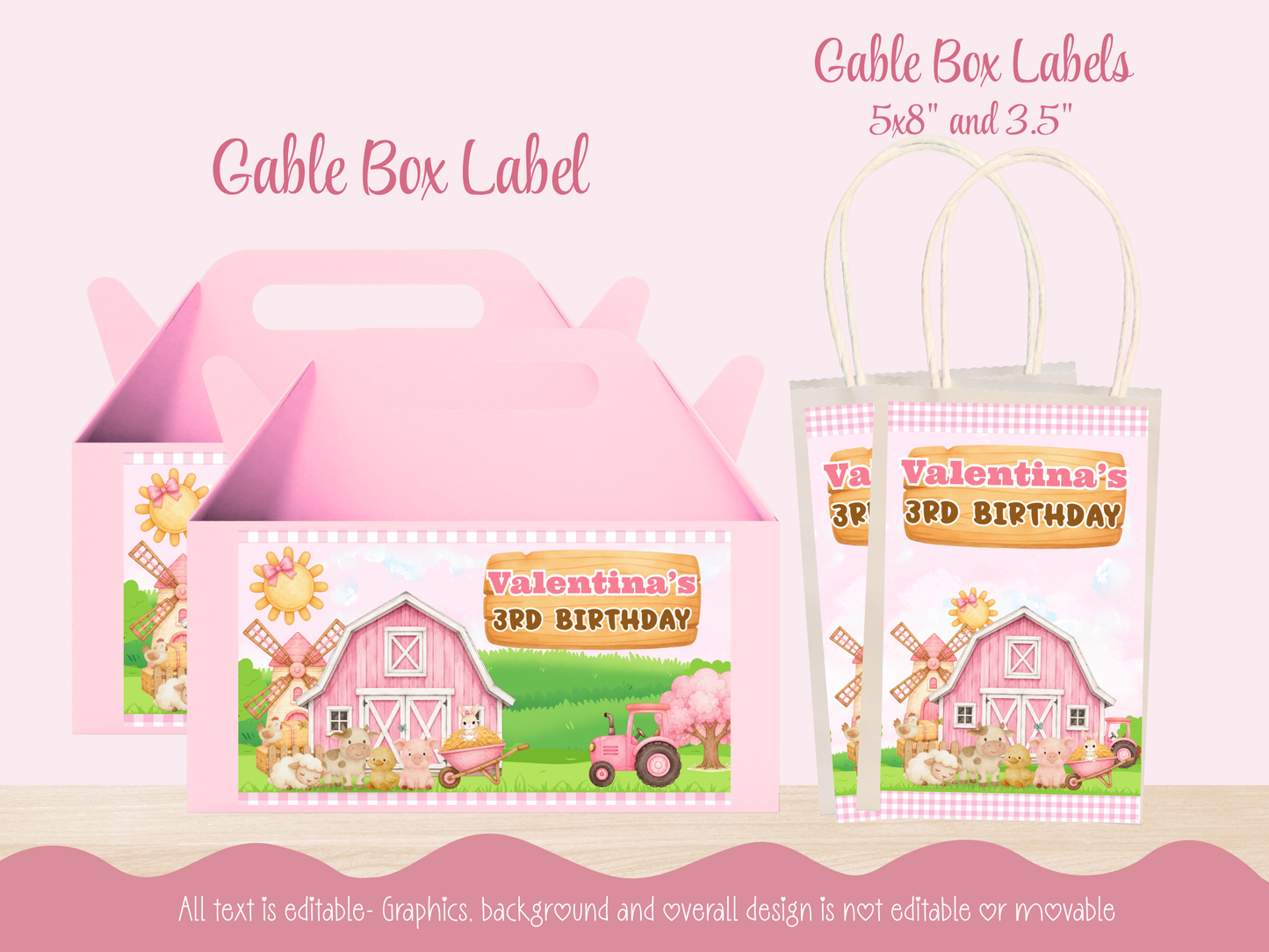 Pink Farm Party Decor Bundle| Canva Editable| Instant Download