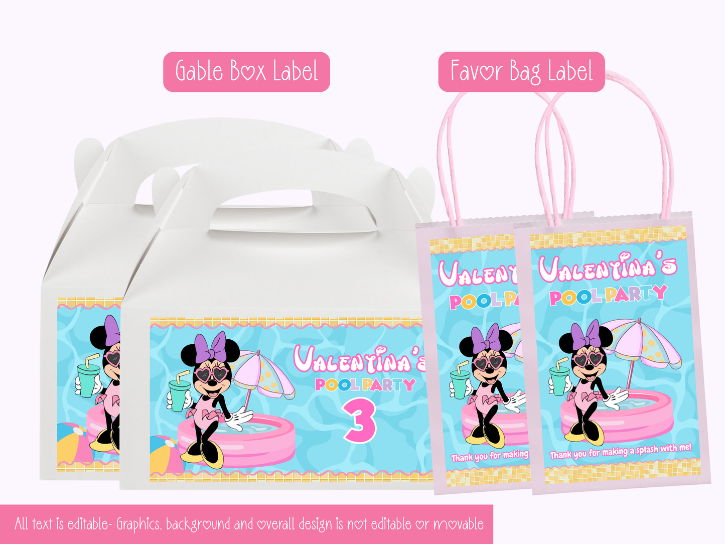 Minnie Pool Party Printable Templates | 10 template bundle