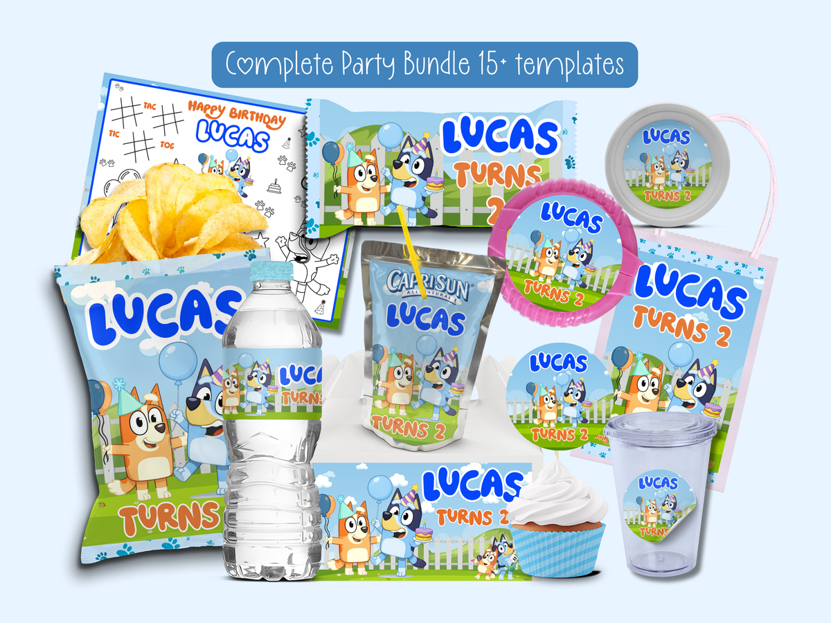Bluey Inspired Birthday Party Bundle Template | Editable Canva Party Decorations