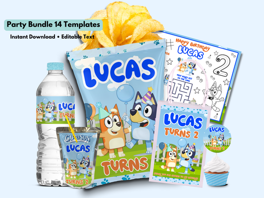 Bluey Inspired Birthday Party Bundle Template | Editable Canva Party Decorations