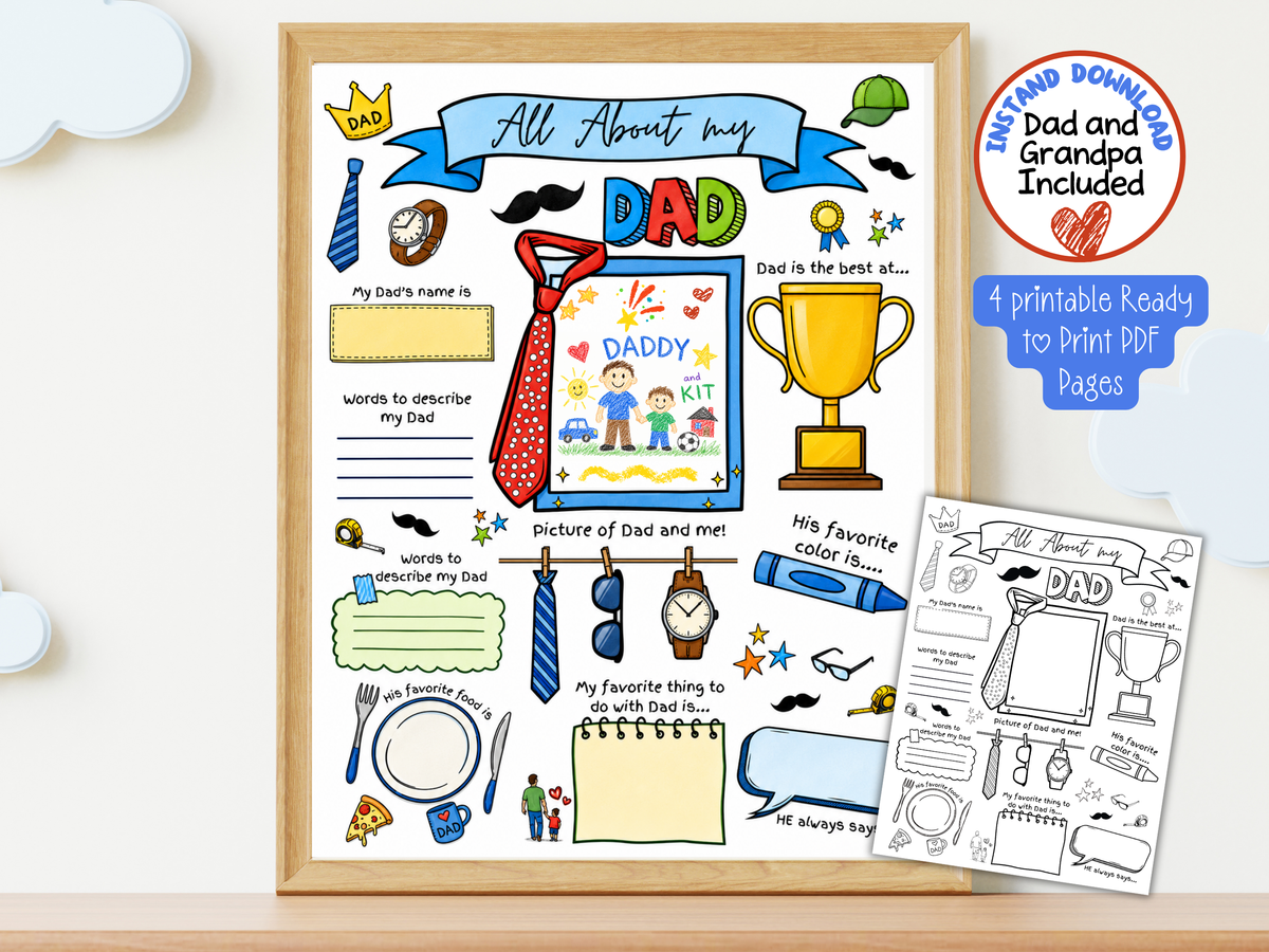 Father's Day Printable PDF Bundle | All About My Dad & Grandpa Keepsake Pages