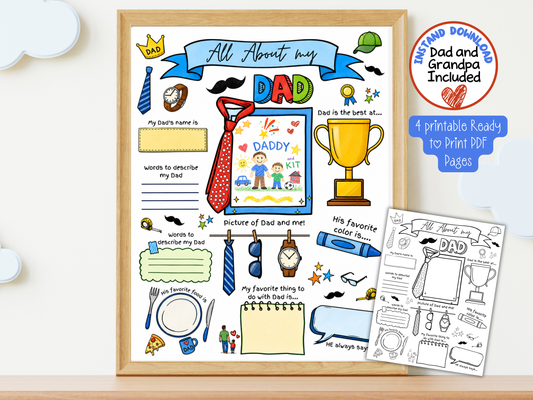 Father's Day Printable PDF Bundle | All About My Dad & Grandpa Keepsake Pages
