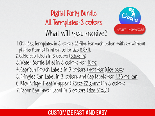Mickey Mouse Clubhouse Party Bundle (Digital Download) Editable in Canva