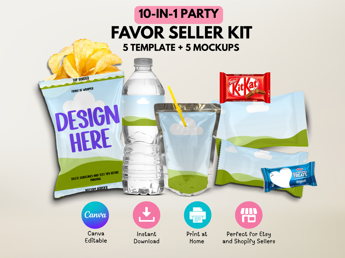 Party Favor Mockup & Template Bundle | Party Favor Seller Kit