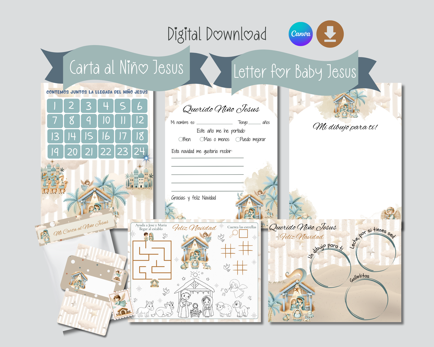 Imprimible Carta al Niño Jesus- Dear Baby Jesus Digital Kit Personal and Commercial