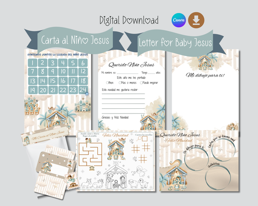 Imprimible Carta al Niño Jesus- Dear Baby Jesus Digital Kit Personal and Commercial