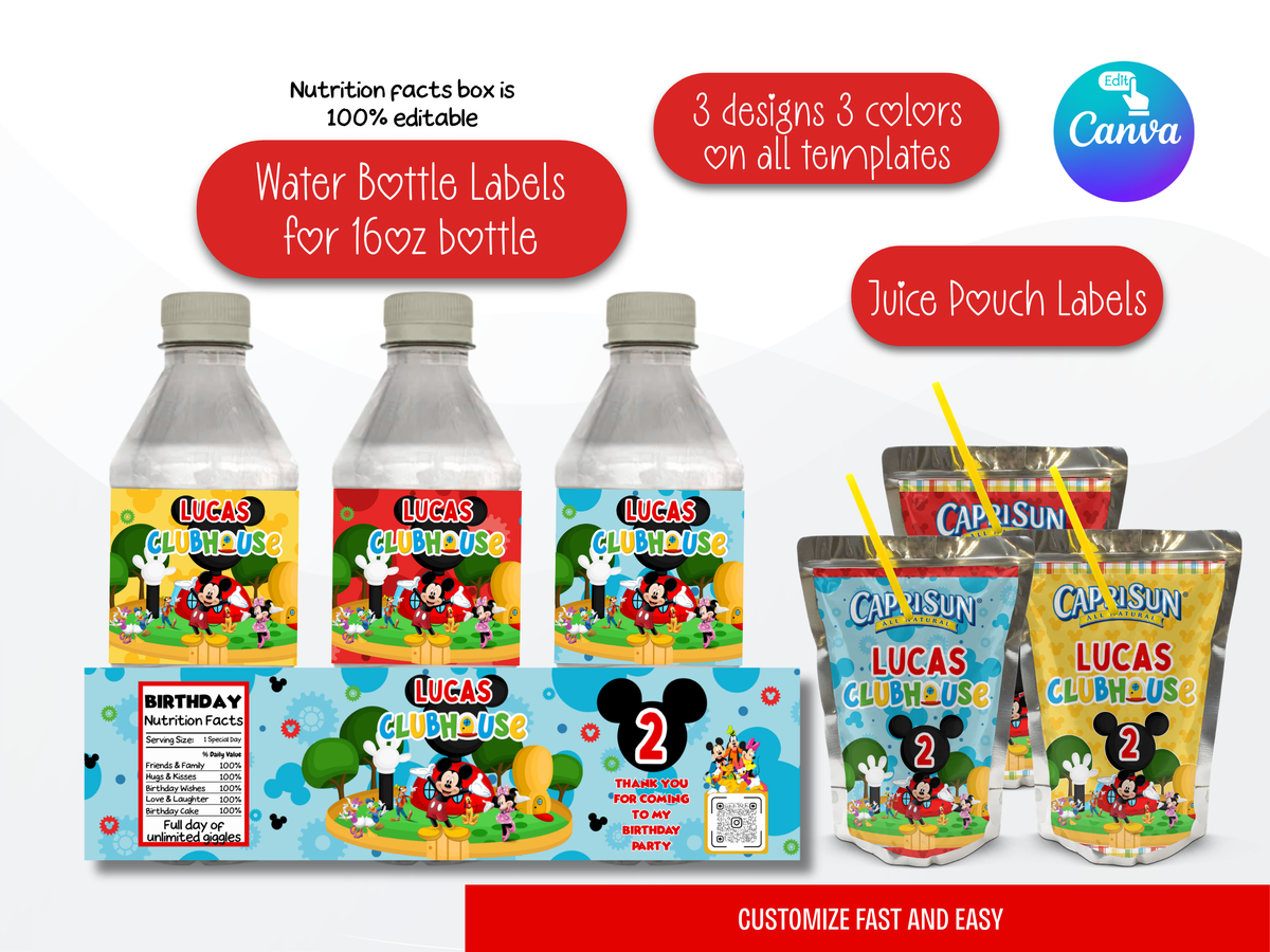 Mickey Mouse Clubhouse Party Bundle (Digital Download) Editable in Canva