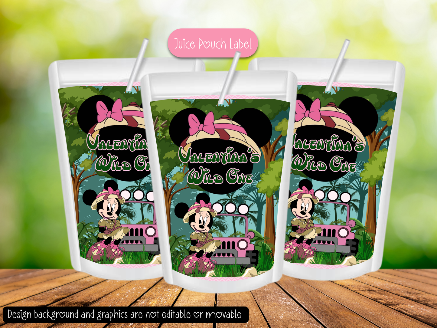 Minnie Safari Party Bundle Canva Template | Editable Jungle Birthday Decorations | Chip Bag, Capri Sun, Water Bottle Labels & More (Copy)