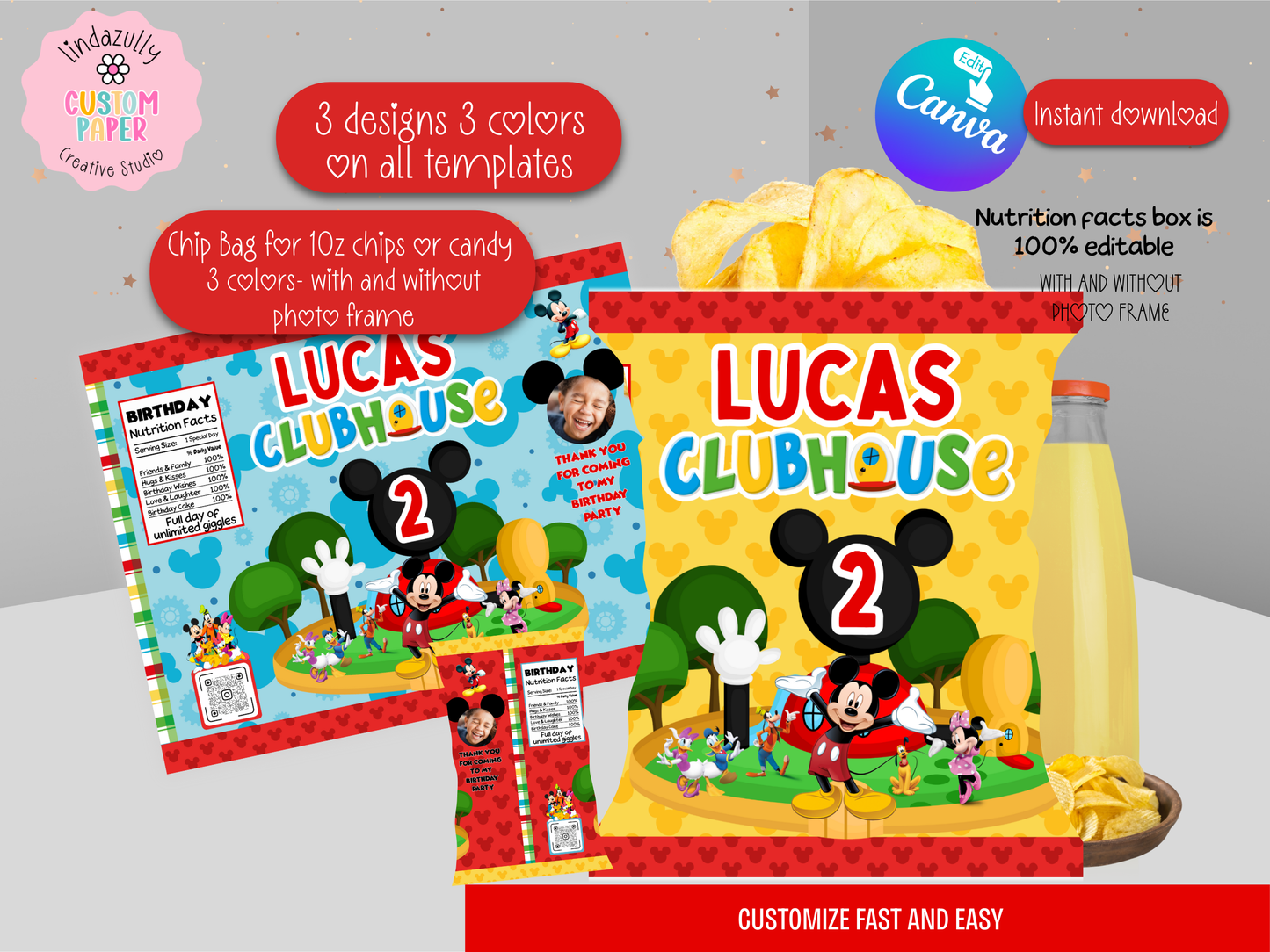 Mickey Mouse Clubhouse Party Bundle (Digital Download) Editable in Canva