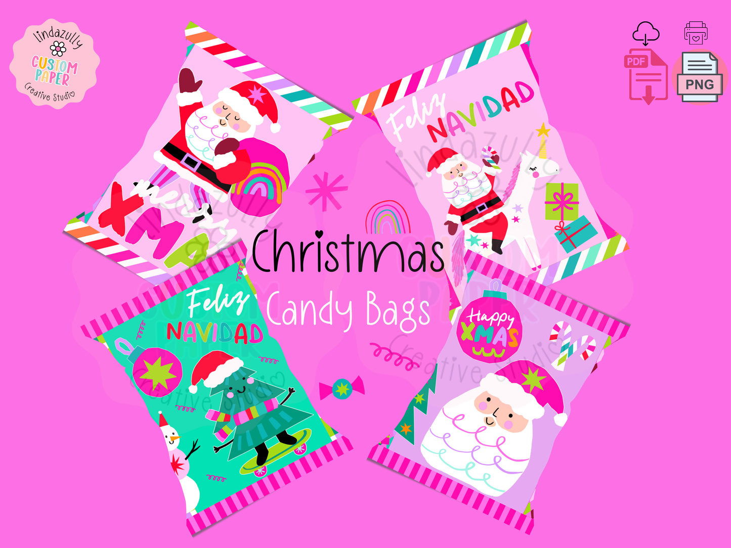 Printable Christmas Candy Bags-English and Spanish (Digital download)