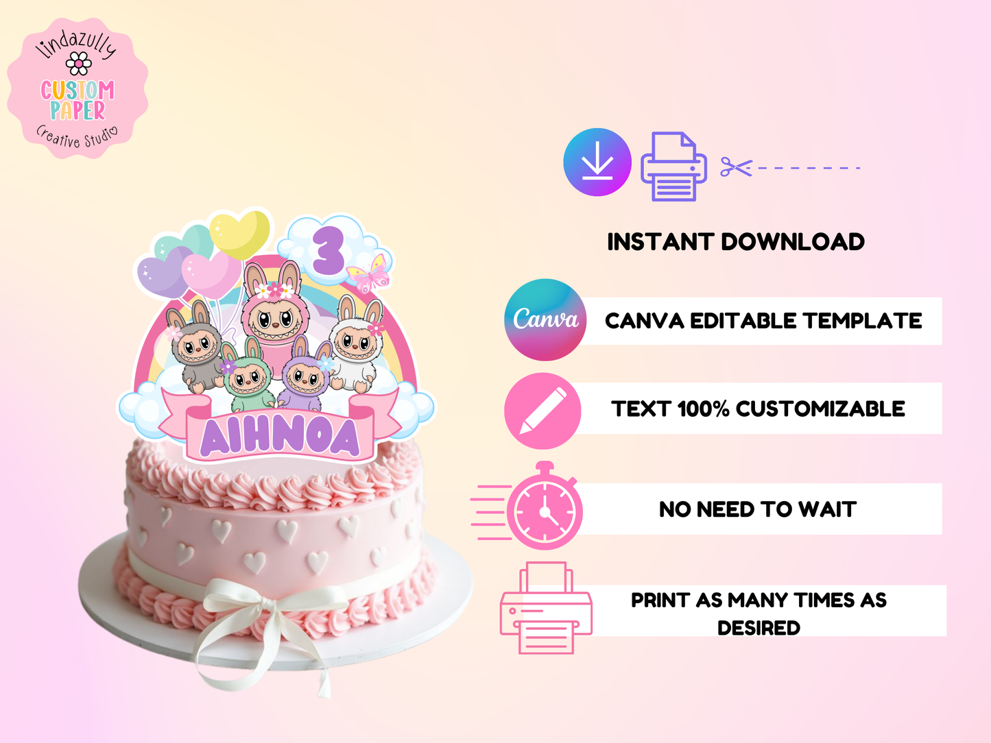 Labubu Cake Topper- Digital Download