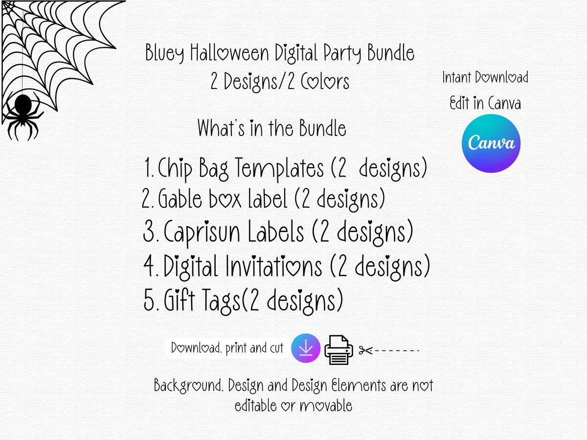 Bluey Halloween Party Bundle Template | Editable Canva Halloween Favors