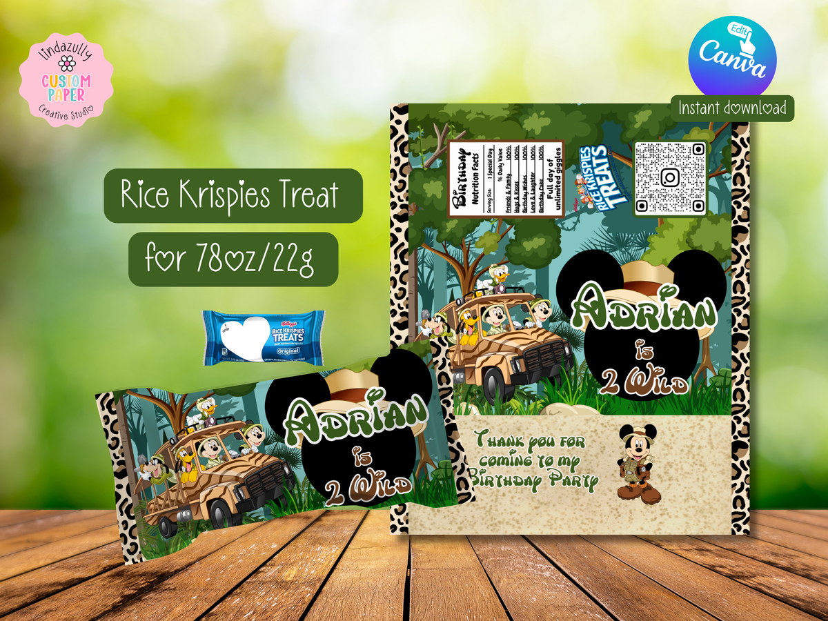 Mickey Safari Party Bundle Canva Template | Editable Jungle Birthday Decorations | Chip Bag, Capri Sun, Water Bottle Labels & More