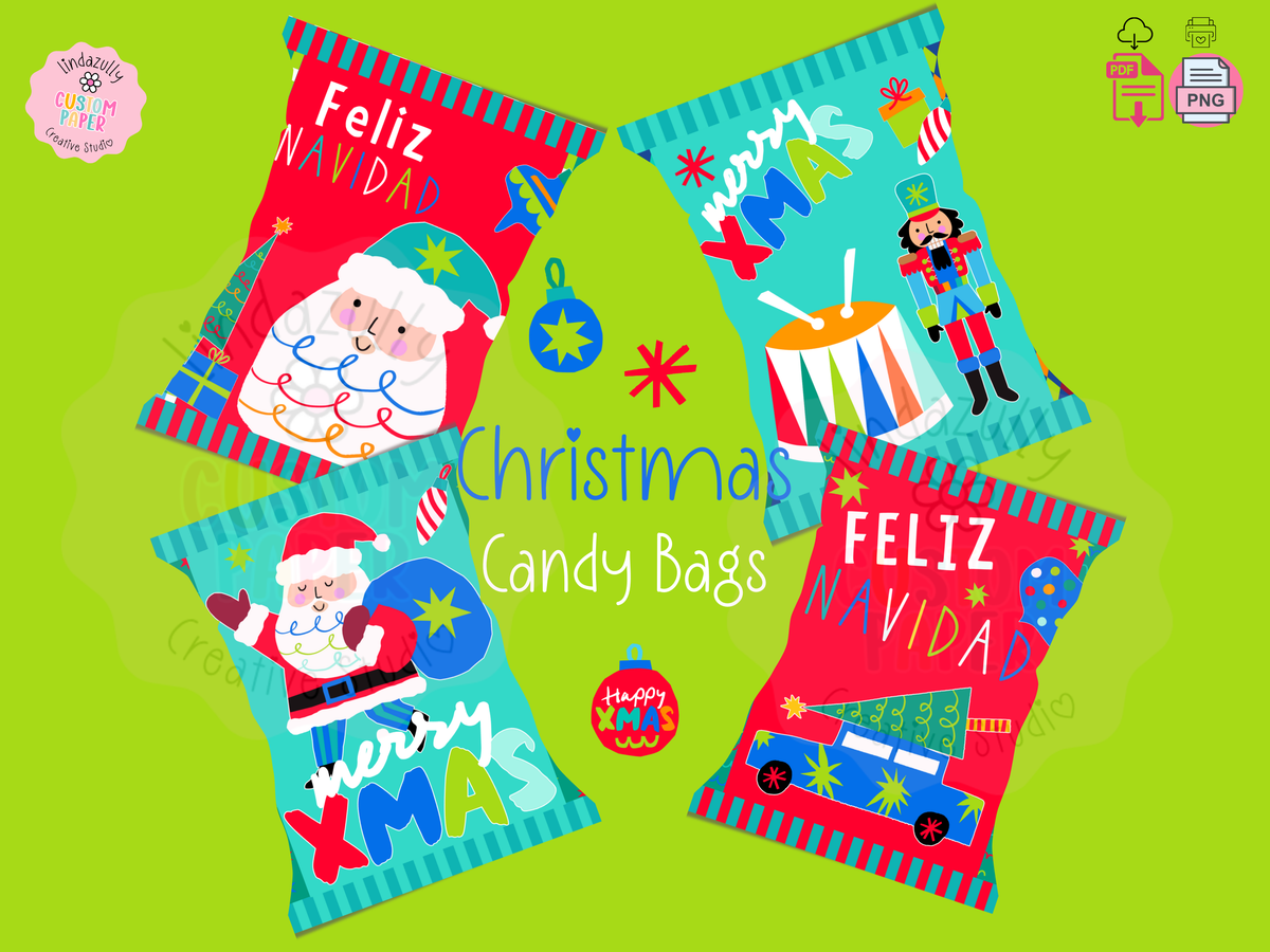 Printable Christmas Candy Bags-English and Spanish (Digital download)