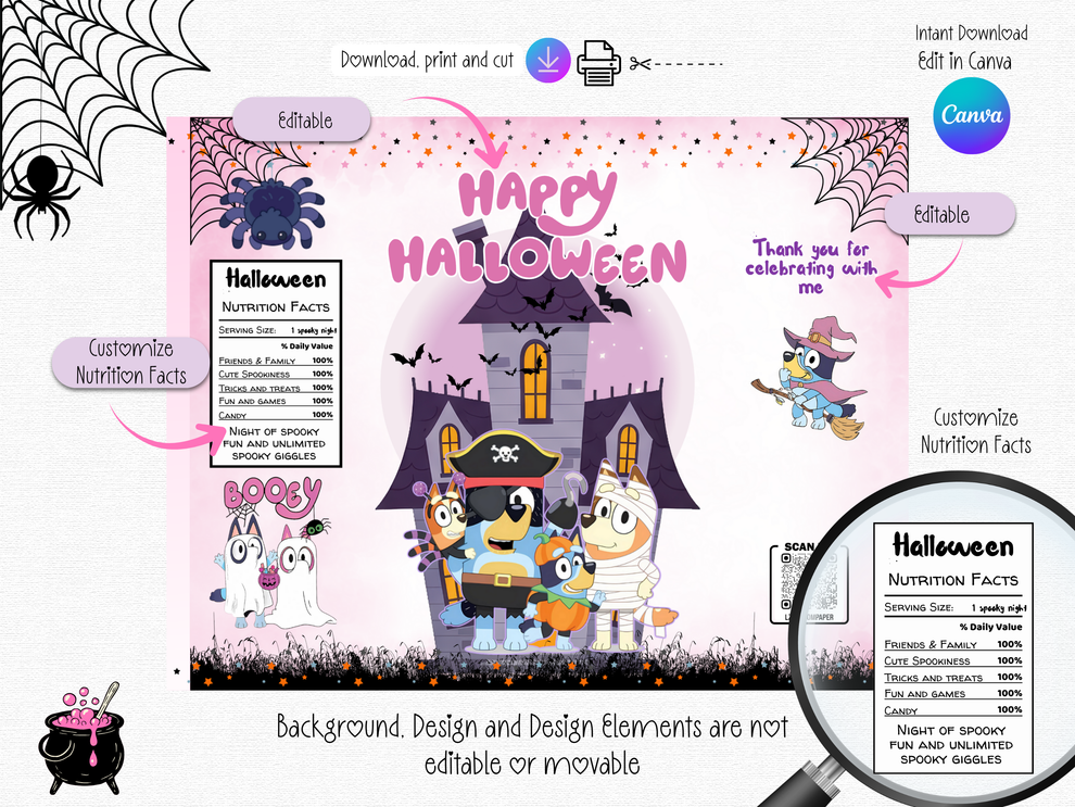 Bluey Halloween Party Bundle Template | Editable Canva Halloween Favor ...