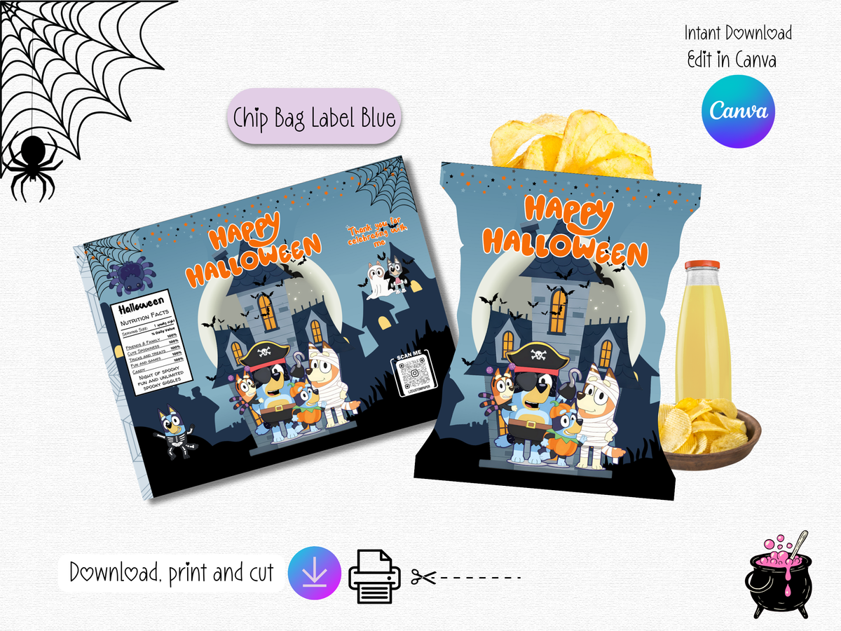 Bluey Halloween Party Bundle Template | Editable Canva Halloween Favors