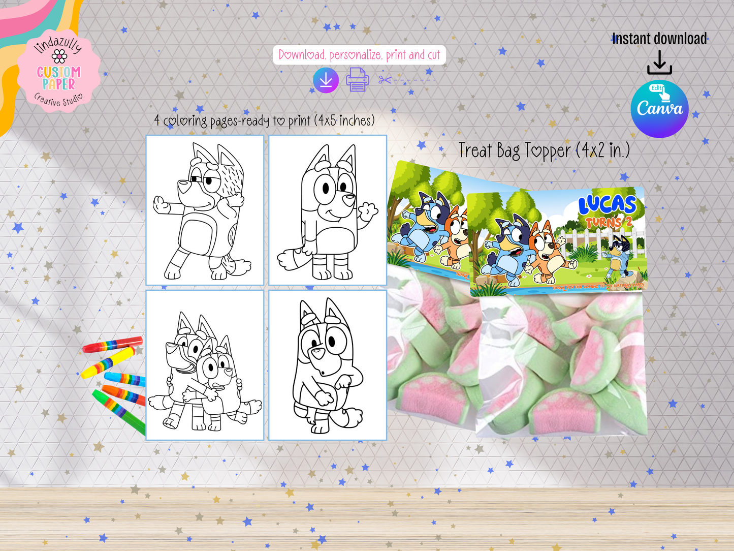 Bluey Inspired Birthday Party Bundle- Printable Canva Editable