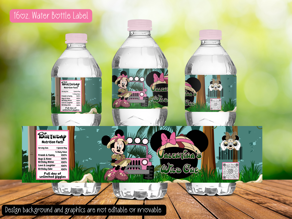 Minnie Safari Party Bundle Canva Template | Editable Jungle Birthday Decorations | Chip Bag, Capri Sun, Water Bottle Labels & More (Copy)
