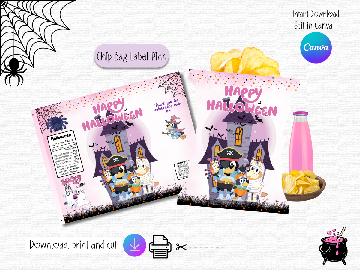 Bluey Halloween Party Bundle Template | Editable Canva Halloween Favors