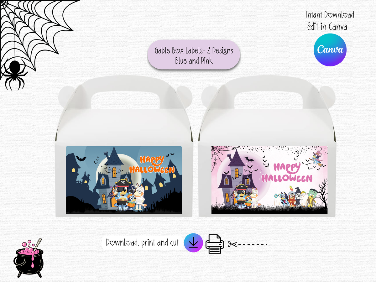 Bluey Halloween Party Bundle Template | Editable Canva Halloween Favors