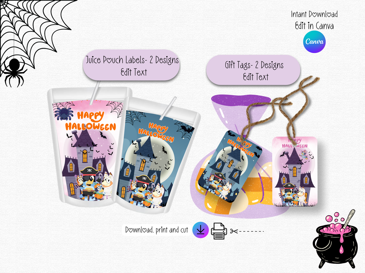 Bluey Halloween Party Bundle Template | Editable Canva Halloween Favors