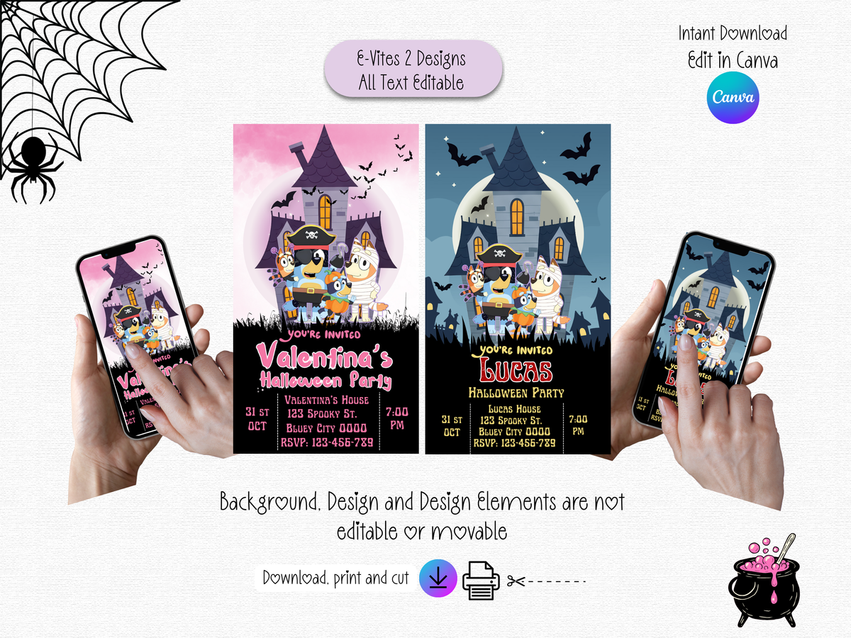Bluey Halloween Party Bundle Template | Editable Canva Halloween Favors