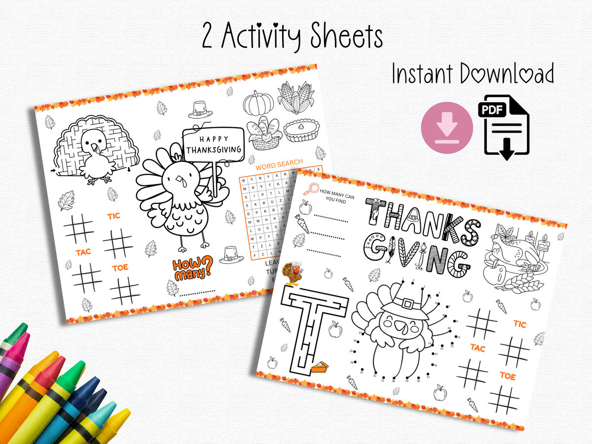 Thanksgiving Activity Placemats | Kids Games, Coloring Pages (PDF Download)