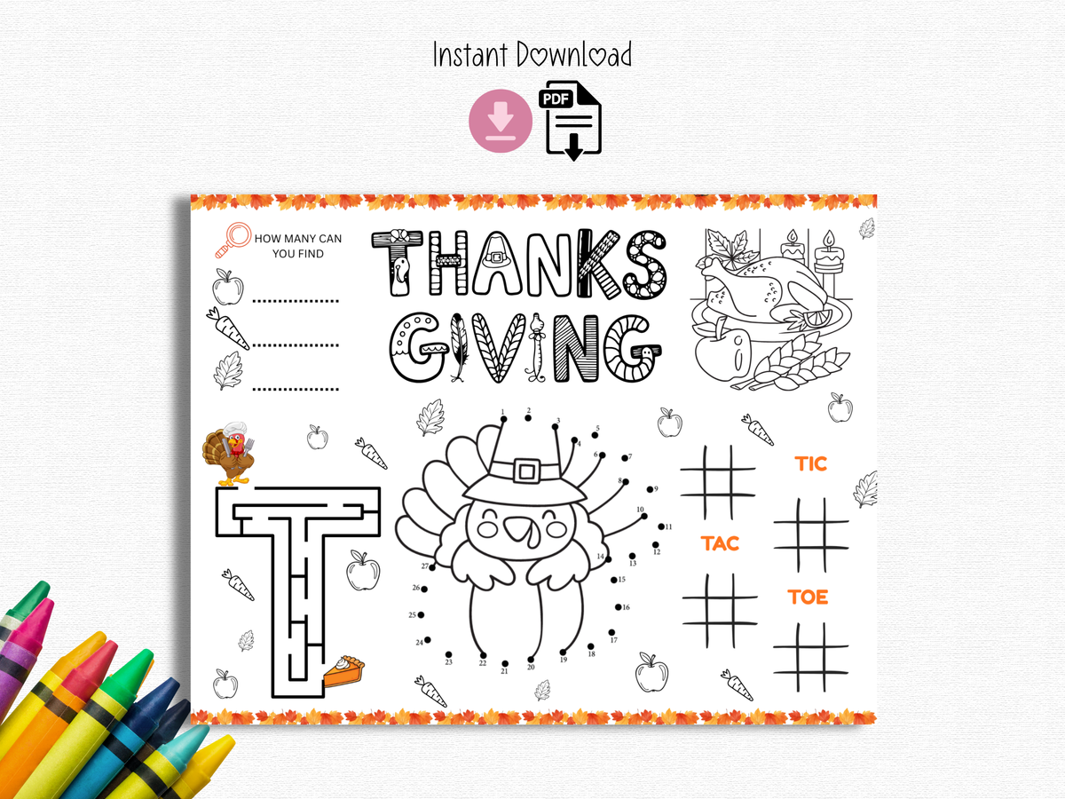 Thanksgiving Activity Placemats | Kids Games, Coloring Pages (PDF Download)