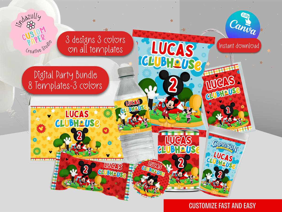 Mickey Mouse Clubhouse Party Bundle (Digital Download) Editable in Canva