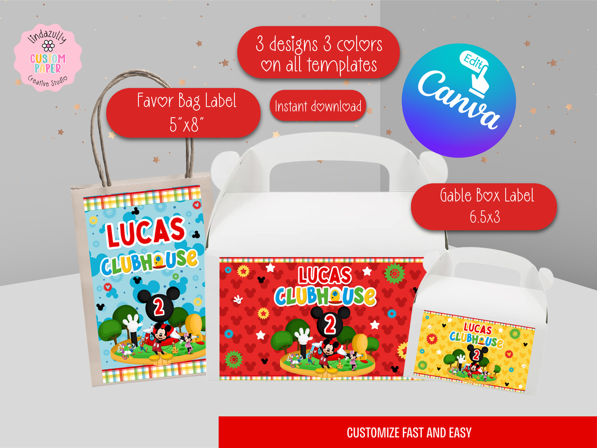 Mickey Mouse Clubhouse Party Bundle (Digital Download) Editable in Canva