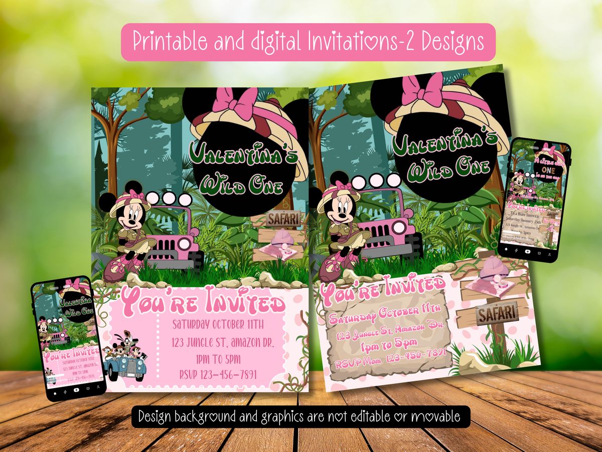 Minnie Safari Party Bundle Canva Template | Editable Jungle Birthday Decorations | Chip Bag, Capri Sun, Water Bottle Labels & More (Copy)