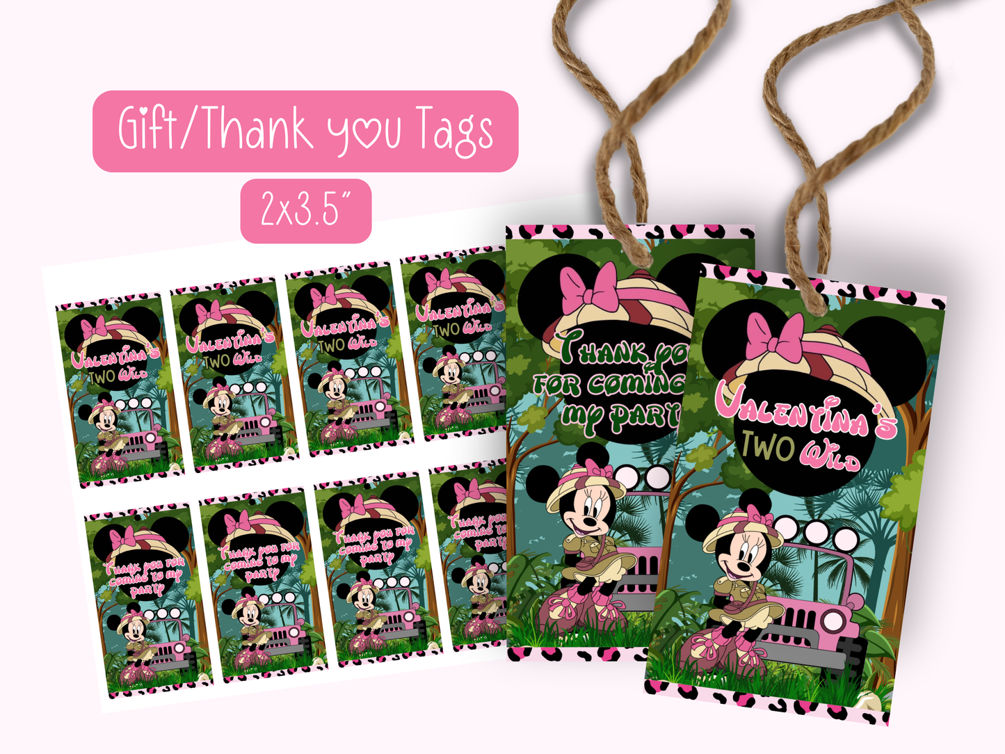 Minnie Safari Favor Bundle| Pink Safari Party Bundle | Editable Canva Template (Instant Download)