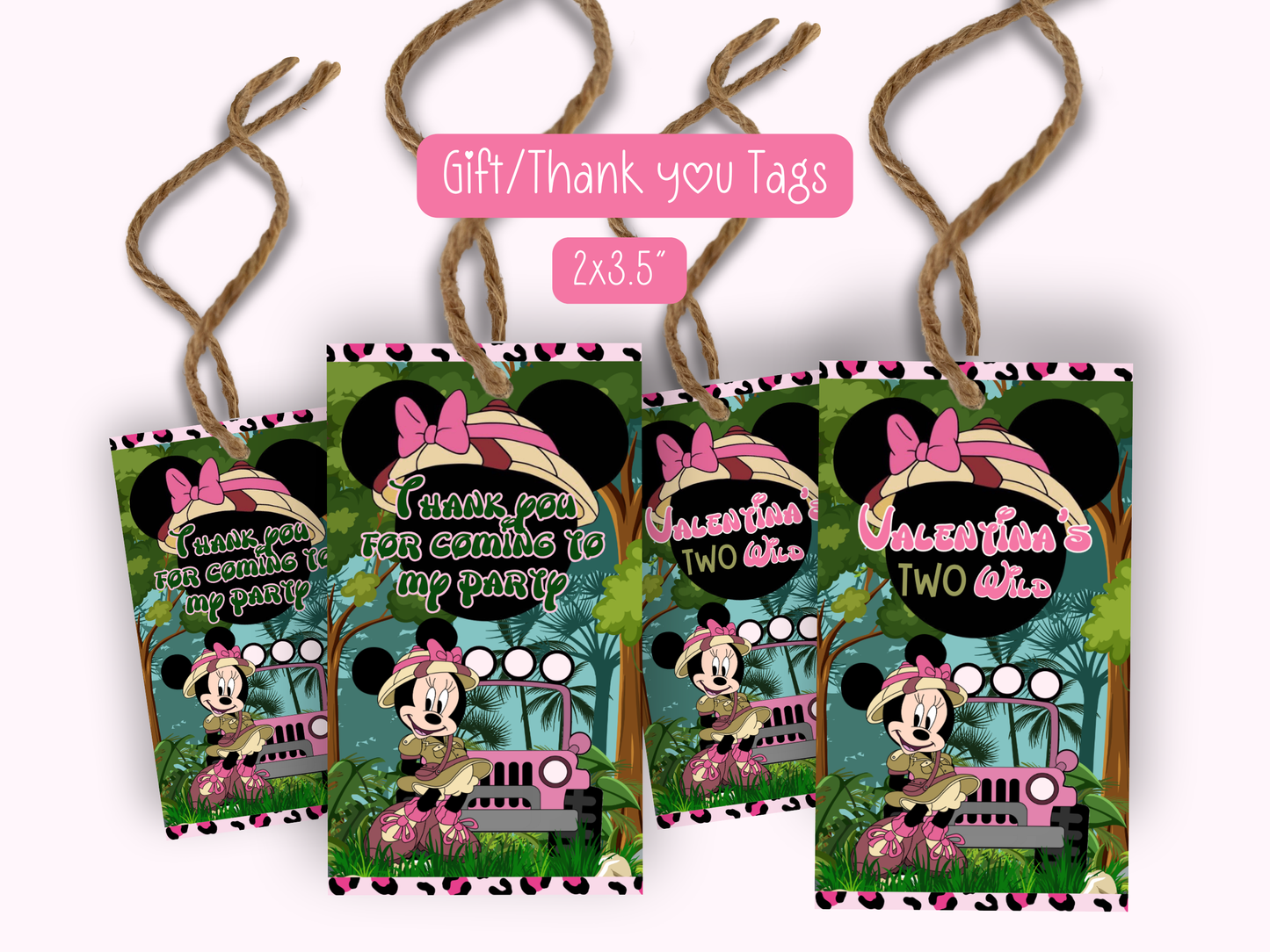 Minnie Safari Favor Bundle| Pink Safari Party Bundle | Editable Canva Template (Instant Download)