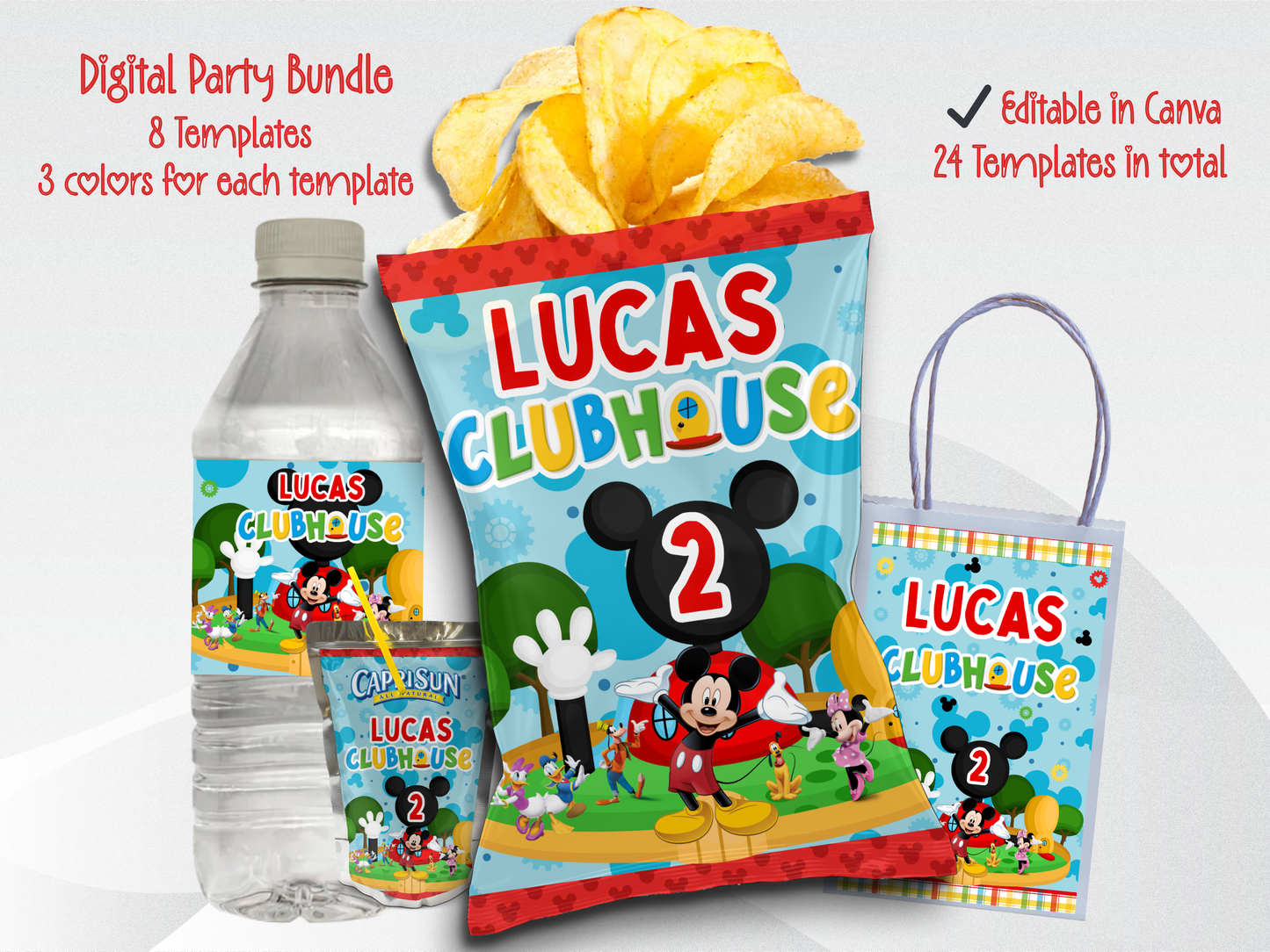 Mickey Mouse Clubhouse Party Bundle (Digital Download) Editable in Canva