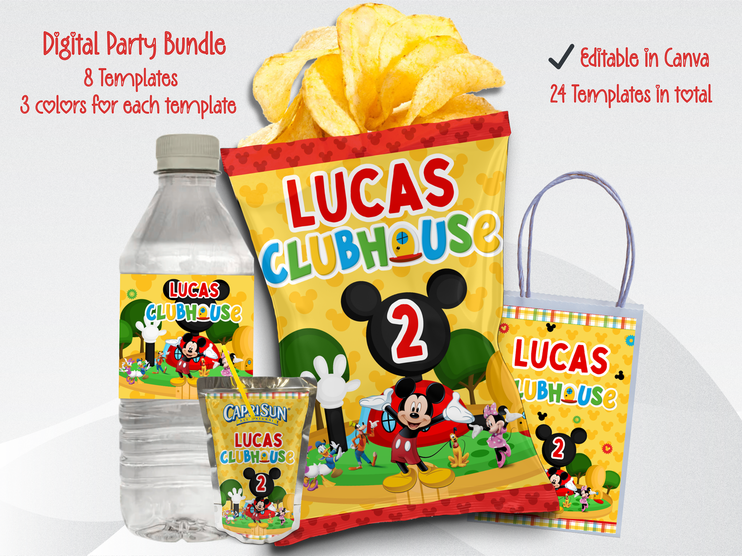 Mickey Mouse Clubhouse Party Bundle (Digital Download) Editable in Canva