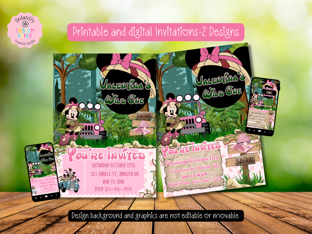 Minnie Safari Party Bundle Canva Template | Editable Jungle Birthday Decorations | Chip Bag, Capri Sun, Water Bottle Labels & More (Copy)