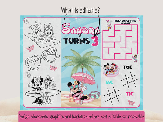 Editable Beach Mouse Party Activity Pack – Personalized Canva Templates