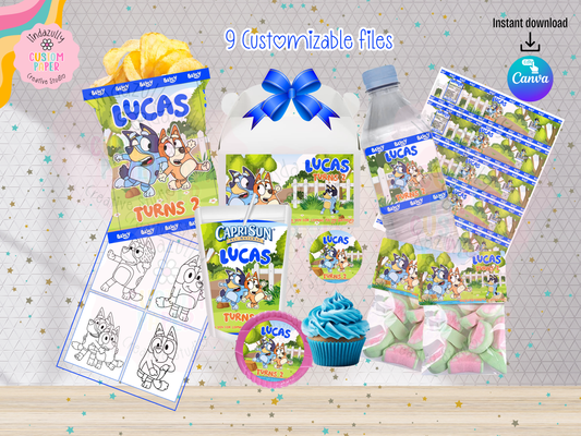 Bluey Inspired Birthday Party Bundle- Printable Canva Editable