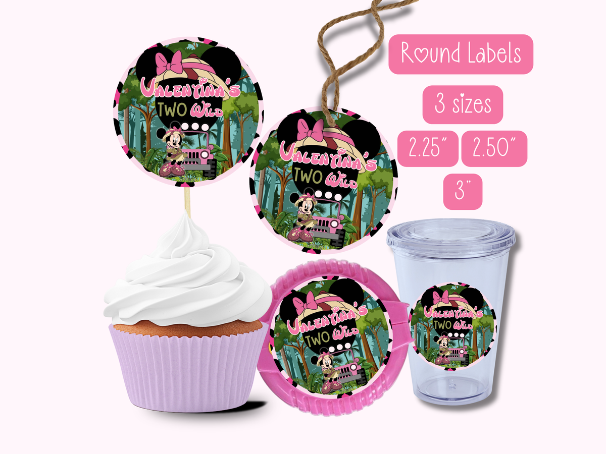 Minnie Safari Favor Bundle| Pink Safari Party Bundle | Editable Canva Template (Instant Download)