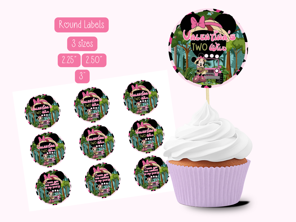 Minnie Safari Favor Bundle| Pink Safari Party Bundle | Editable Canva Template (Instant Download)